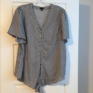 Ann Taylor Black and White Checkered Blouse